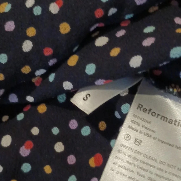 Reformation Black Sheer Colorful Polka Dot Fitted Button Down Top A33 - Picture 4 of 7